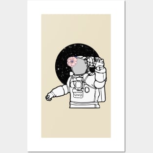 Cute astronaut with flower waving Posters and Art